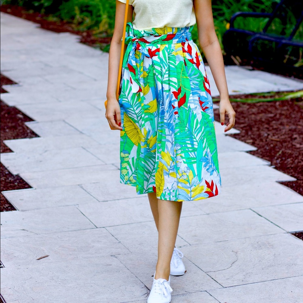 Zara Monstera Tropical Leaf Colorful Skirt med